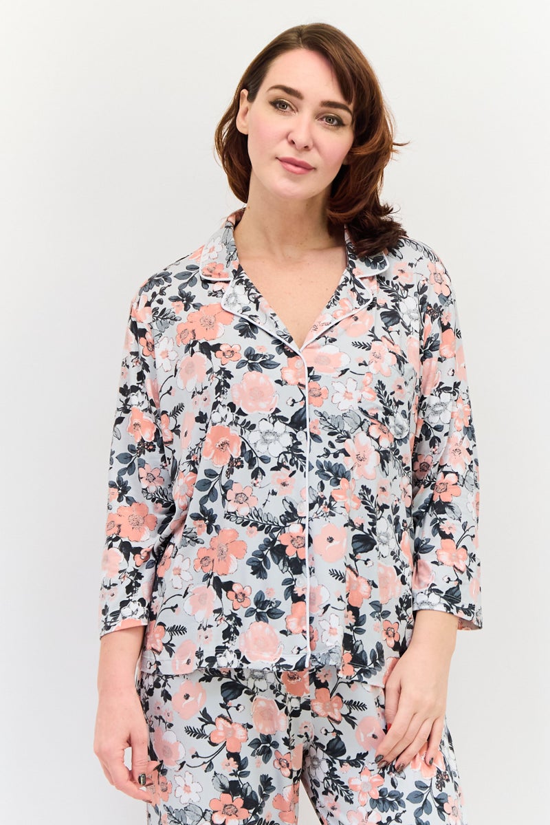 Jones New York Women Petite 2 Pcs Allover Print Top And Pyjamas Sleepwear Set, Multicolor - Image 2